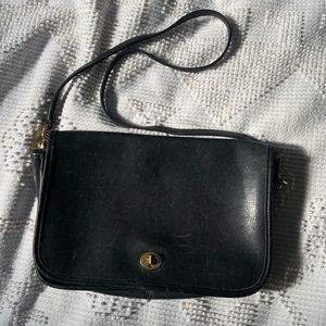 Vintage Black Leather Coach Shoulder Bag